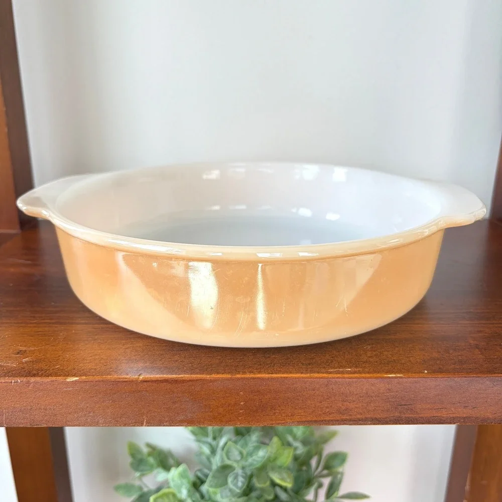 Vintage Fire-King Peach Lustre 450 Round Casserole Dish Milk Glass 8.25in